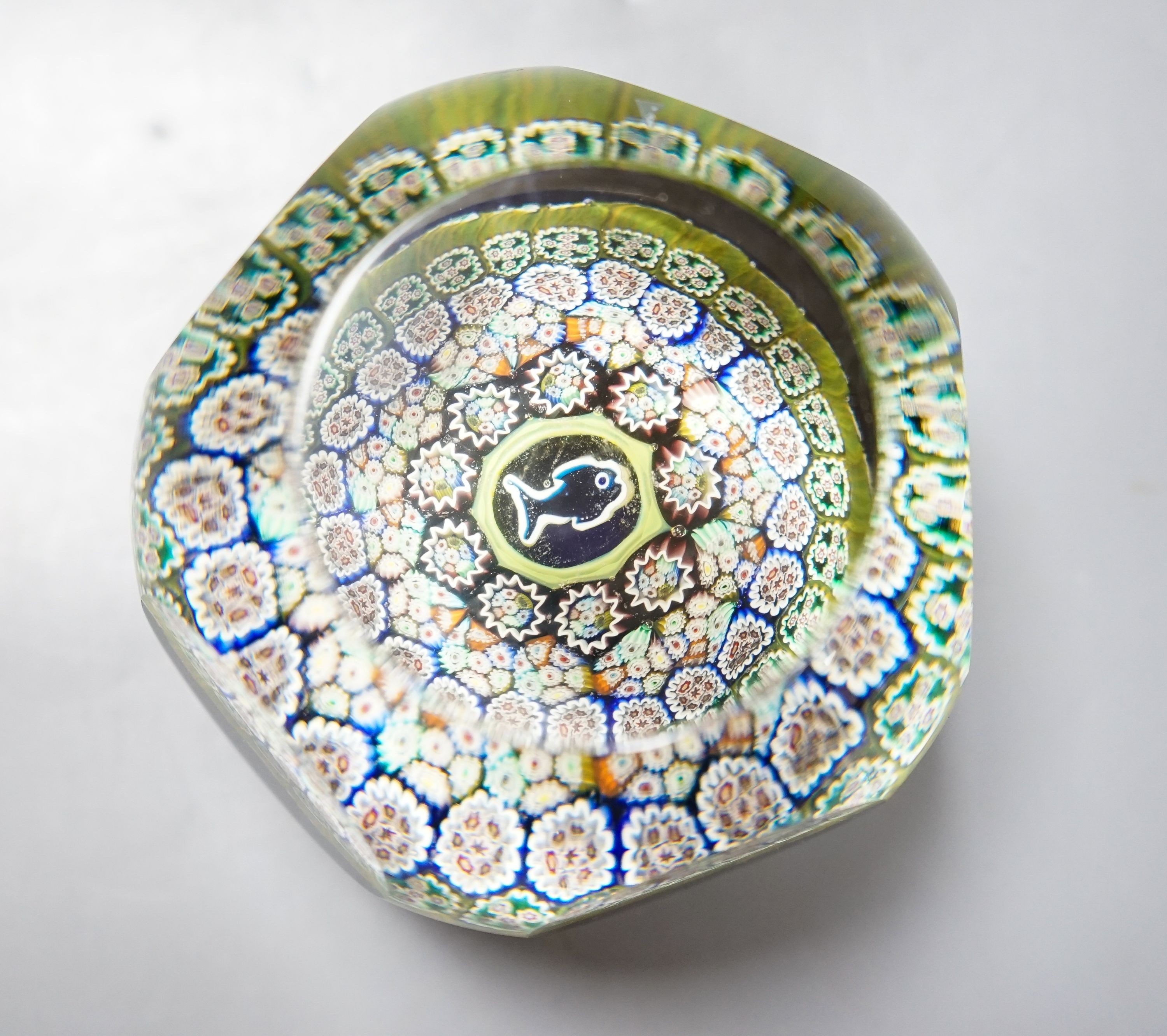 A large faceted millefiori glass paperweight possibly Perthshire, 9cm